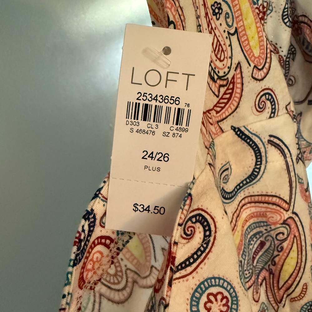 LOFT Multicolor Paisley Square Neck Top Plus Size 24/26 - Picture 2 of 4